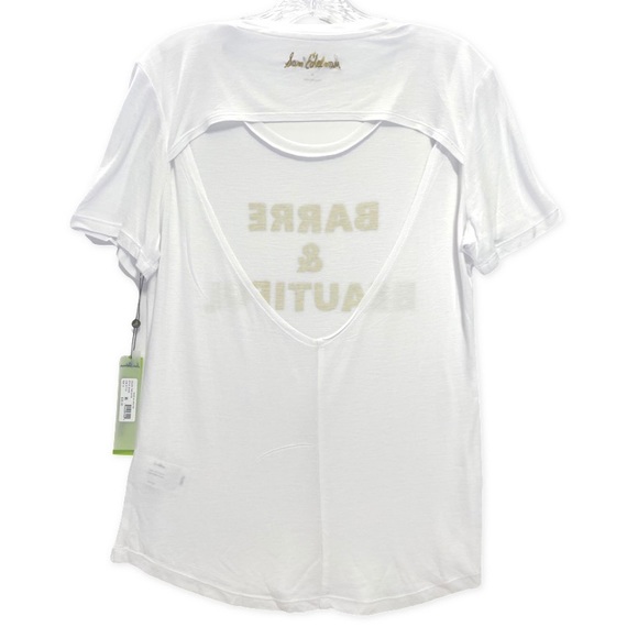 NWT Sam Edelman Barre & Beautiful White Short Sleeve Spin Open Back Tee Size M - Picture 2 of 9